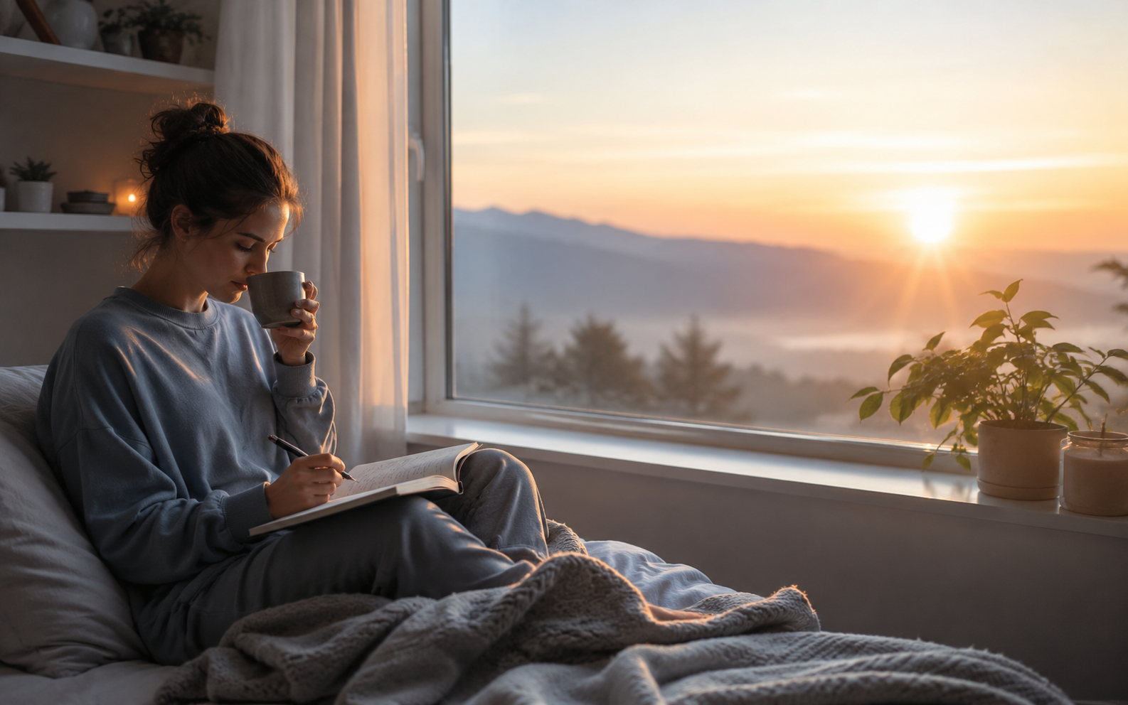 Healthy morning wellness routine for a calm mind