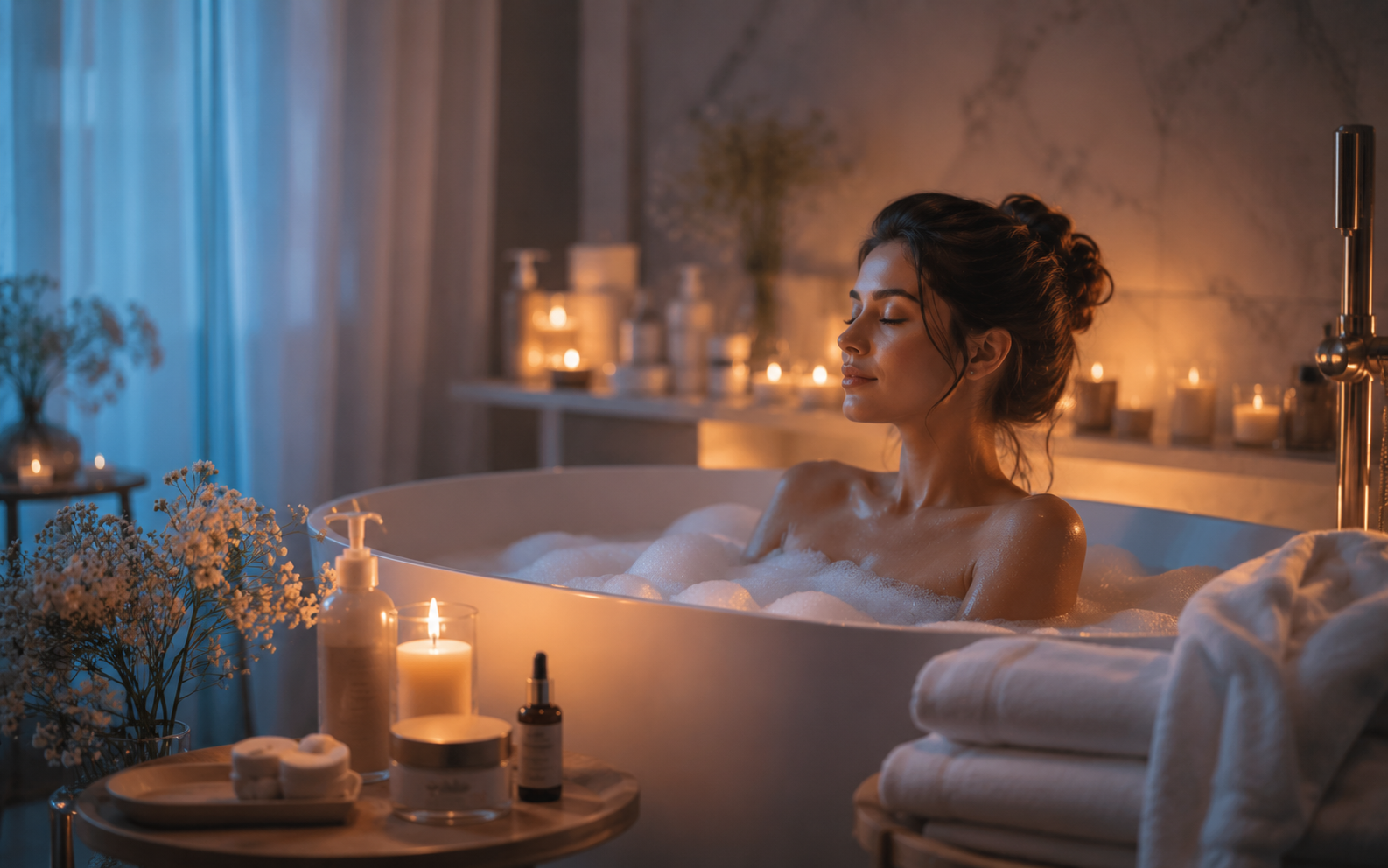Calming self-care routine including journaling and herbal tea